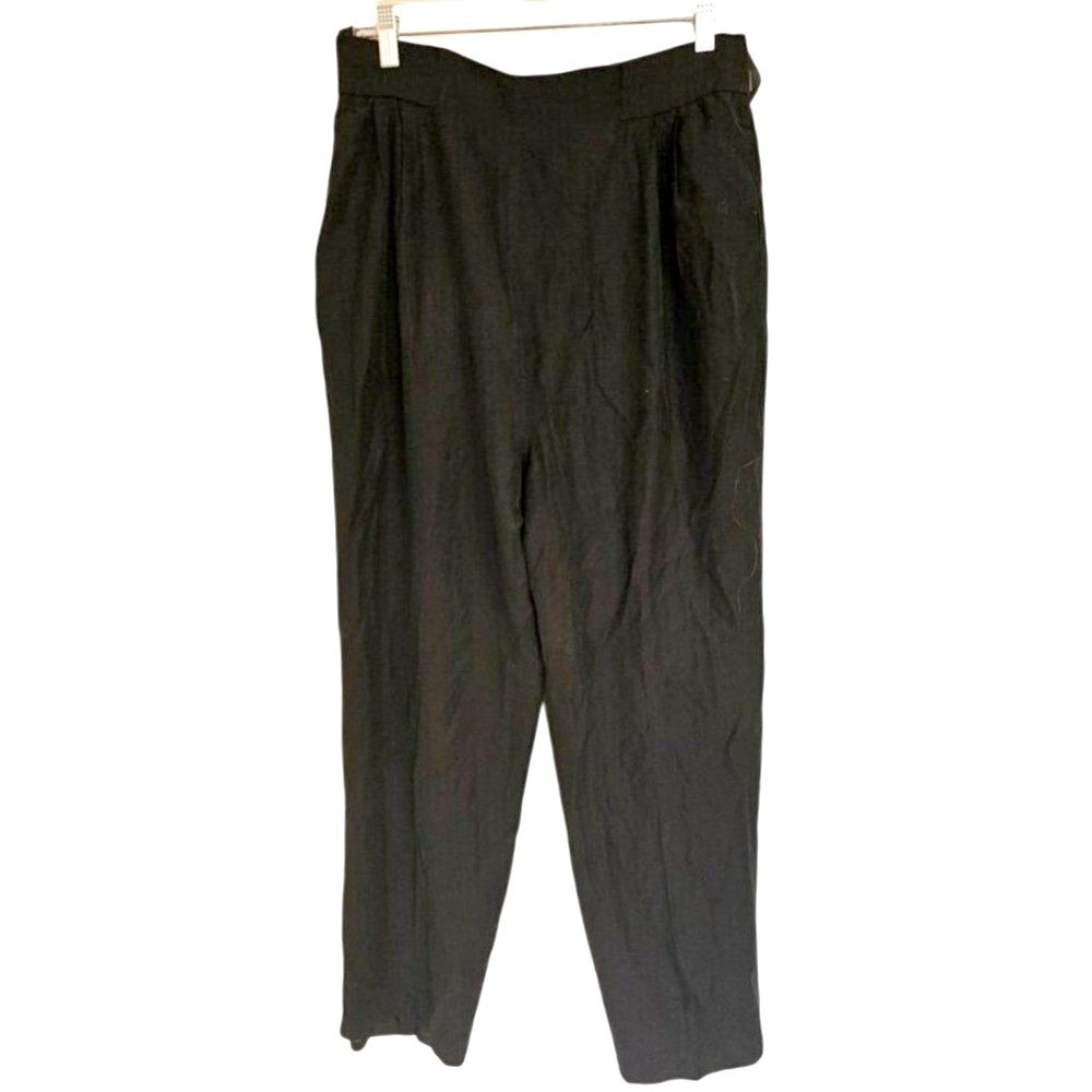 Sideeffect Pleated pull on Pants Large‎ Black Tapered Pockets